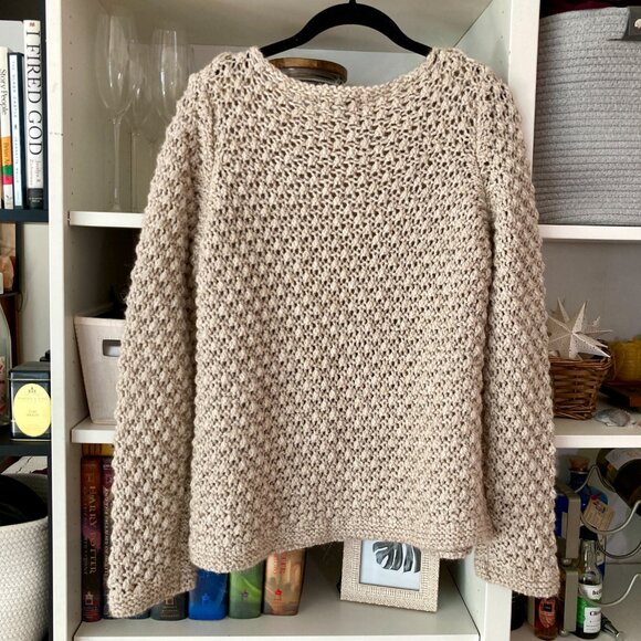 Elsamanda for Anthropologie Cream Open Knit Sequin Sweater Wool/Alpaca L - Picture 2 of 7